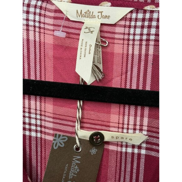 Matilda Jane Plaid Babydoll Dress Small NWT –Cranberry Check, Dot Collar, Ruffle - Picture 2 of 9